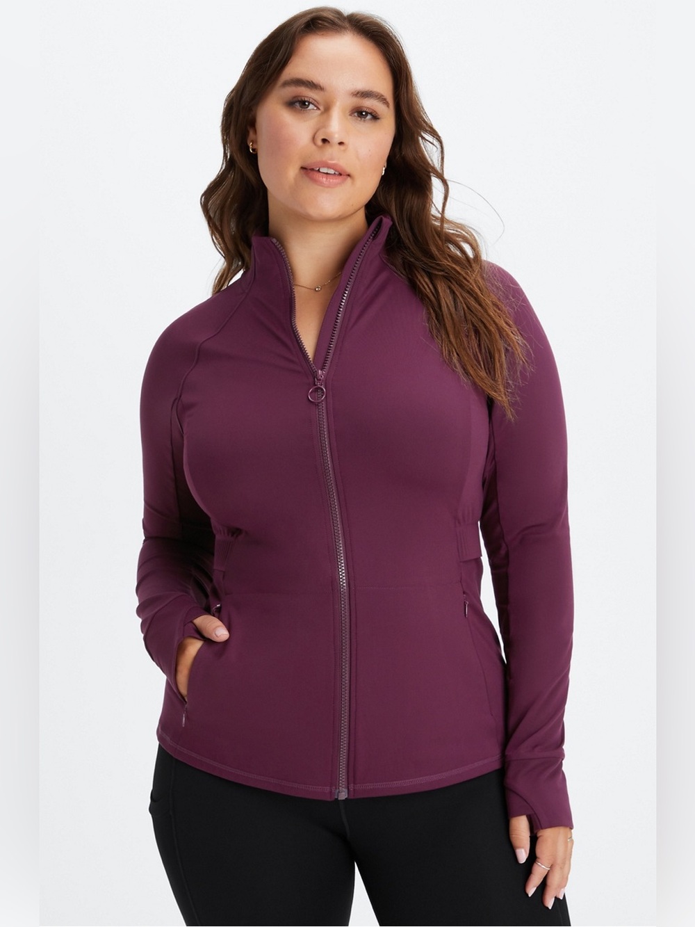 Fabletics Trinity Performance Jacket in Burgundy | Size S based on measurements